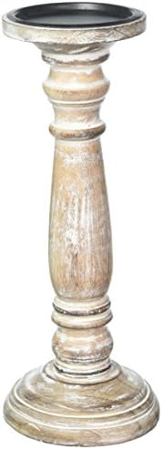 Hosley's 12 Inch High Wood Pillar Distress Finish Candleholder. Ideal Gift for Wedding, Party, Home, Spa, Reiki, Aromatherapy, Votive Candle Gardens O3 by HOSLEY