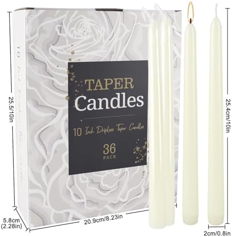 36 Pack Ivory Taper Candles 10 inch(H) Dripless, Smokeless & Unscented - Long Burning Time - Hand Poured Tall Candlesticks - Ideal for Restaurant,Weddings, Dinner Parties, and Home Decor - Image 3