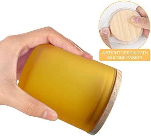 SHOWIN 8 OZ Thick Candle Jars for Making Candles 15 Pcs, Empty Jars with Wood Lids for Candle Making, Sample Container, Frosted Yellow - Image 3