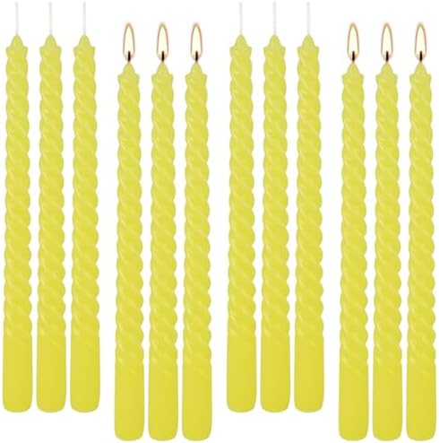 12 Pack 10 inch Yellow Spiral Taper Candles - Dripless, Smokeless, Unscented - 7 Hours Long Burning - Spiral Tall Candlesticks - Perfect for Home Decor, Weddings,Halloween, and Special Occasions. by fclayvts