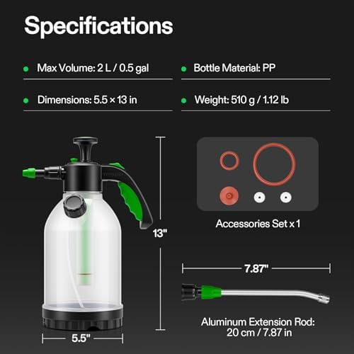VIVOSUN Pump Sprayer, Portable Water Spray Bottle for Spraying Plants, Flowers, Weeds and Cleaning, Hand Pump with Side Filling Port, Measuring Cup, Adjustable Nozzles (Pack of 2)