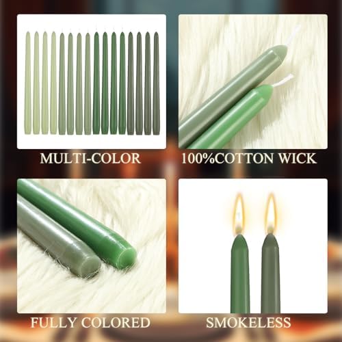 MTLEE 32 Pcs 10 Inch Long Taper Candle Stick Smokeless, Gradient Green - Image 5