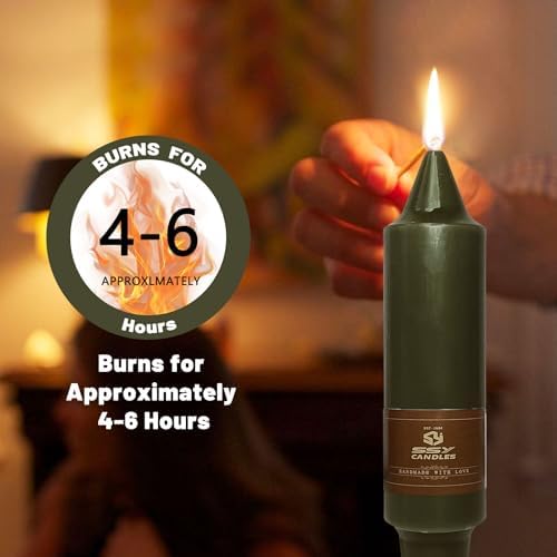 NJAO HOO Olive Green Short Taper Candle 5 Inch Candlesticks Unscented Dripless Tapered Candle Set for Home Decor Christmas Party Dinner Candles, 4 Pack - Image 5