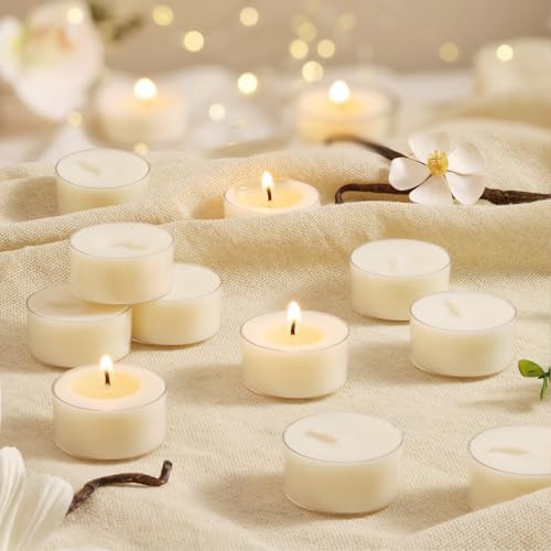 Scented Tea Lights Candles, Vanilla Embrace, 16 Pack – 100% Palm Wax Scented Tealights, Ivory Color, 6 Hour Long Burning, Vanilla Aromatherapy Tea Lights Candles for Relaxation, Home, Spa, Events by LAMORGIFT