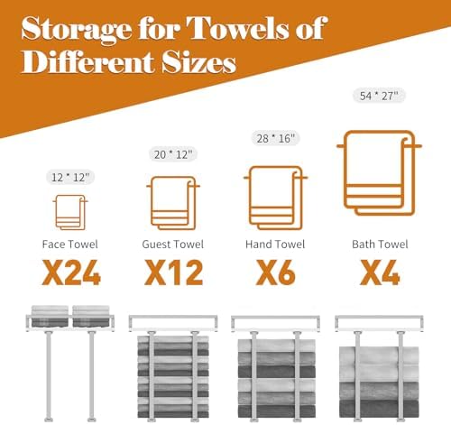 Towel Rack Wall Mounted, Xstydes Metal Towel Holder with Wooden Shelf for Folding Large Towels, Towel Storage for Small Bathroom Organizer Decor or RV Camping, Silver - Image 5