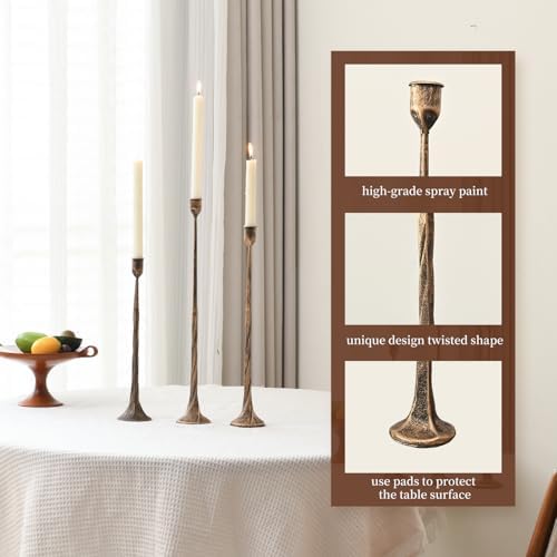Set of 3 Candle Stick Holders, Iron Antique Gold Candlestick Holders, Fits 3/4 inch Thick Candles, Tapered Candle Holders Tall Set for Dining Table, Wedding, Home Decoration - Image 4