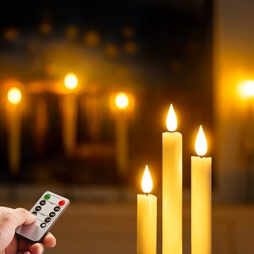 Homemory Real Wax Window Candles with Remote Timer Dimmer, Flameless Taper Candles with Holders, Christmas Candle for Window Battery Operated, LED Candlesticks for Home Holiday Decor, 6 Pcs White - Image 3