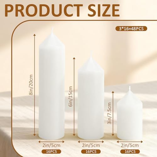 48-Pack White Pillar Candles Bulk Set - Image 2
