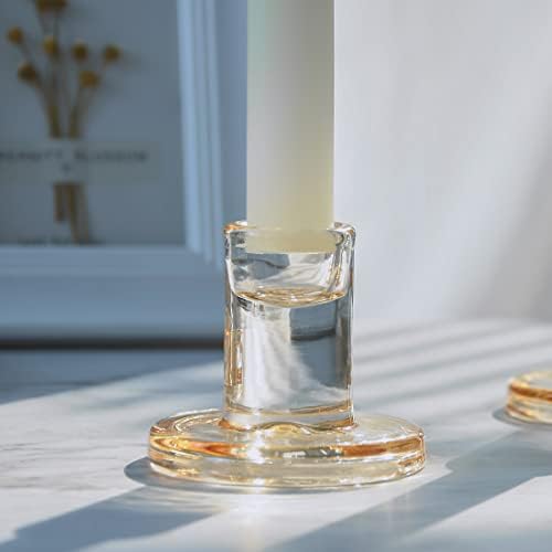 12PCS Amber Glass Taper Candle Holders, Crystal Candlesticks, Dining Decor - Image 3