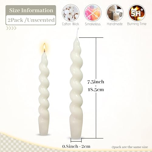 Unscented Spiral Twisted Candles Milk White Dinner Candlestick 7.5 Inch Short Swirl Candles for Home Decor Wedding Party - Image 2