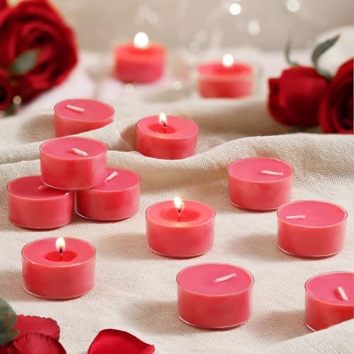Scented Tea Lights Candles, Wisper of Rose, 16 Pack – Red Scented Tealight Candles– 100% Palm Wax – 6 Hour Burn Time Aromatherapy Tea Light Votive Candle for Dinner, Bedroom, Spa by LAMORGIFT