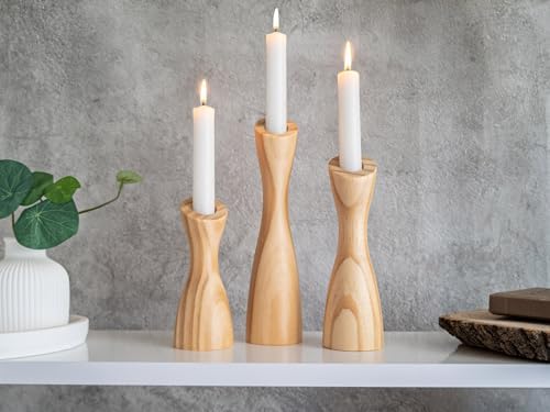 OLEEK Wooden Candlestick Holders Set to Suit Any Style of Decor - Durable & Easy to Clean Wood Candlestick Holders - Set of 3 Wooden Taper Candle Holders - Wood Candle Holder Create A Warm Atmosphere by OLEEK