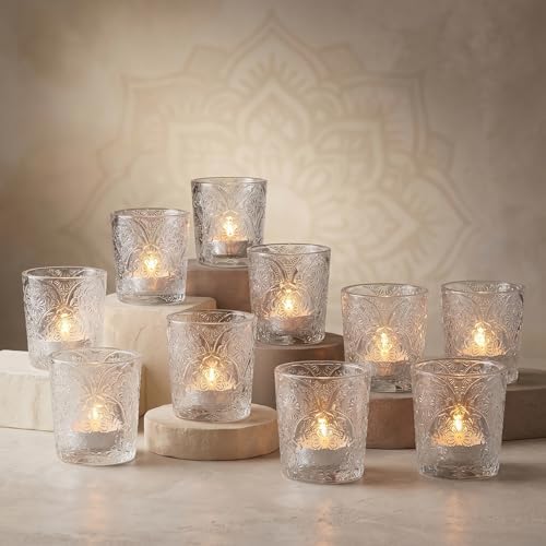 Clear Mandala Glass Tealight Holders, 12 Pack by ArtSecret