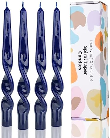 Navy Spiral Taper Candles Twisted Candle Conical Stick Candles for Holiday Wedding Party Wax Unscented Dinner Candle Dripless,Christmas Gift10inch,4pcs(Navy-A) by LPUSA
