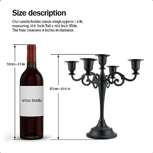 5-Arm Metal Candelabra Candle Holder Table Centerpiece, Black - Image 2