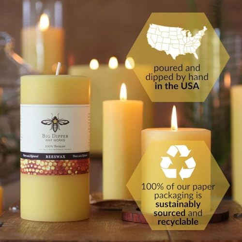 Big Dipper Wax Works 100% Beeswax Pillar Candle, 3 x 6 in, Natural - Image 5