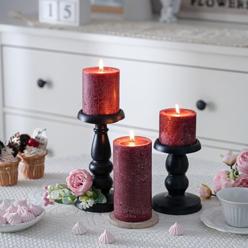 3x3 Inch Burgundy Pillar Candles Set of 3 - Hand-Poured Unscented Candles, Long Clean Burning, Dark Red Pillar Candle, Smokeless Dripless Candle for Dinner Table, Wedding, Home, Rustic Decor - Image 5