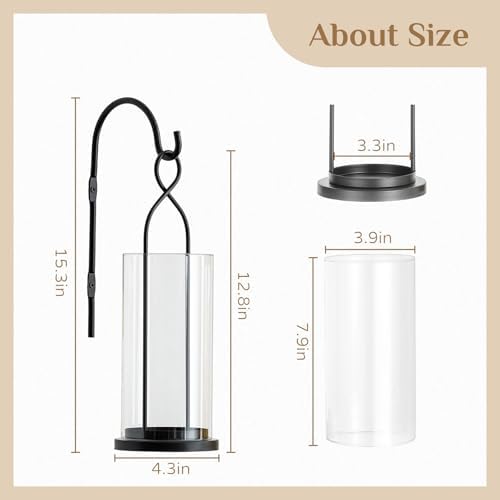 Black Candle Sconces Set of 2, with Hurricane Glass - Image 3