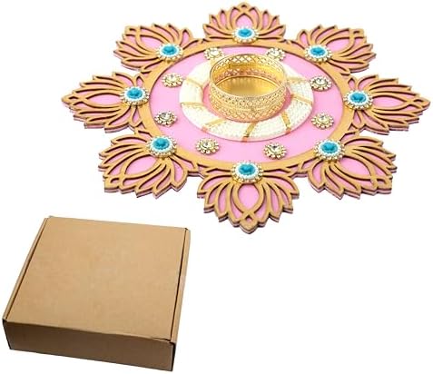 Aditri Creation Decorative MDF Lotus Rangoli with T-Light Candle Holder Stand for Indian Cultural Festival Gifts Made up of Golden Embroideries New Year Gifting Idea Home Decor(Size:-8")(Light Pink) - Image 2