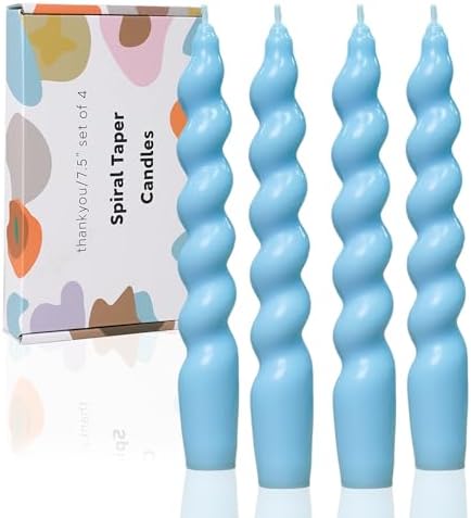 Short Taper Candle Blue Spiral Candlestick Short Tapered Candles Twisted Candlesticks for Table Decor Housewarming Gift Idea-7.5inch,4pcs(babybule) by LPUSA