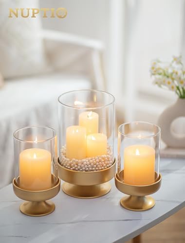 NUPTIO Candle Holders for Pillar Candles: Gold Large Hurricane Holders - Image 5