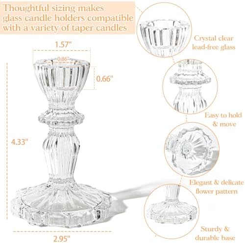 4.33" Tall Glass Candlestick Set of 6 Clear Crystal Candle Holders - Image 5