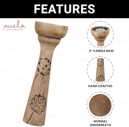 Mela Artisans Lotus Vine Wood Candle Holders - Natural Grey, Set of 3 - Image 3