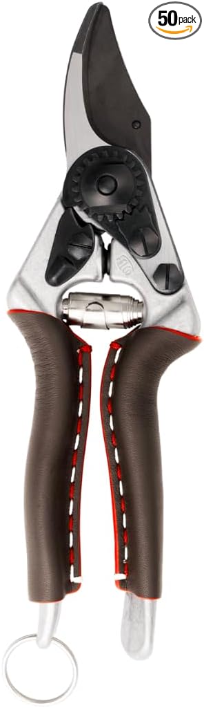 FELCO 6 ELITE Pruning Shears – 7.7" Swiss-Made Garden Clippers with Leather-Wrapped Handle for Medium Right Hands | Hand Pruners for Gardening | Garden Tool Cutter with Bypass Blade, Aluminum Body