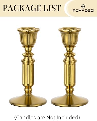 Romadedi Gold Candlestick Holder, Brass Color, Vintage Decor Set of 2 - Image 7