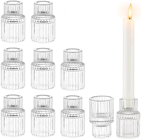 Glasseam Glass Taper Candle Holders 10Pcs Small Candlestick for Table Decor by Glasseam