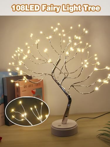2 Pack Christmas Fairy Lights Spirit Tree, 20" 108 LED Tabletop Mini Twinkle Tree Lights Warm White with 2 Modes, USB & Battery Christmas Artificial Bonsai Trees Lamp for Home Bedroom Indoor DIY Decor - Image 2