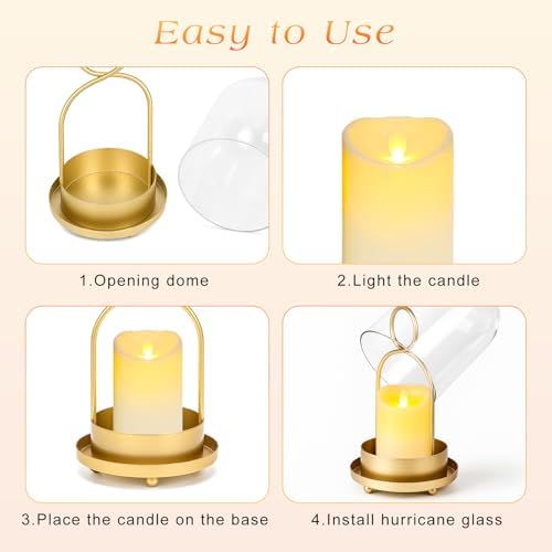 Fohil 5" & 4" Hurricane Glass Candle Holders, Set of 2 Metal Candle Holder with Handmade Sturdy Glass Dome, Candle Lantern for Pillar Candles, Plants, Table Centerpiece, Home Decor - Image 5