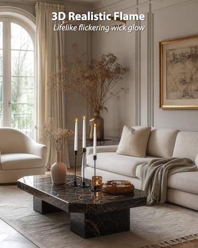 Homemory 9.6 Inches Waxy Flameless Taper Candles with Remote Timer Dimmer, Flickering LED Candlesticks, Battery Operated Window Candle for Christmas Wedding Decor, 6 Pcs White Classic Taper Candles - Image 5