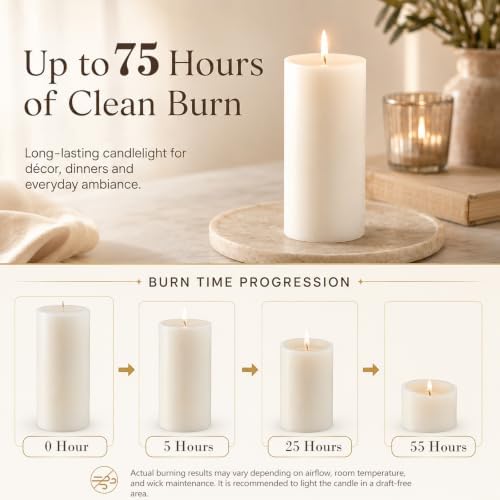 Pillar Candles Ivory 6 Pack, 2.8x6 Inch Unscented Candle - Image 3