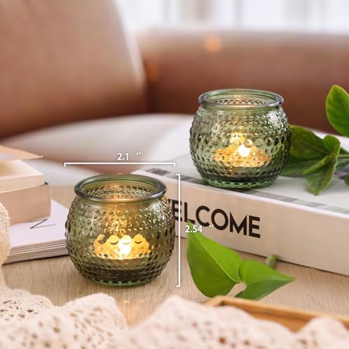 16 Pcs Green Votive Candle Holders, Round Glass Tea Lights Holder with Polka Dot Embossed, Votive Candle Holders for Weddings, Home Decor, Baby Shower, Special Occasions - Image 4