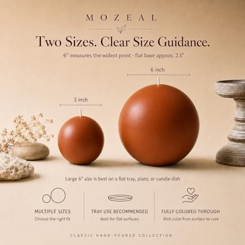MOZEAL Hand-Poured, 6 Inch Burnt Orange Large Round Ball Candles - Elegant Burnt Orange Round Pillar Candles, Dripless, Unscented, Smokeless, Ideal for Autumn Gatherings. - Image 2