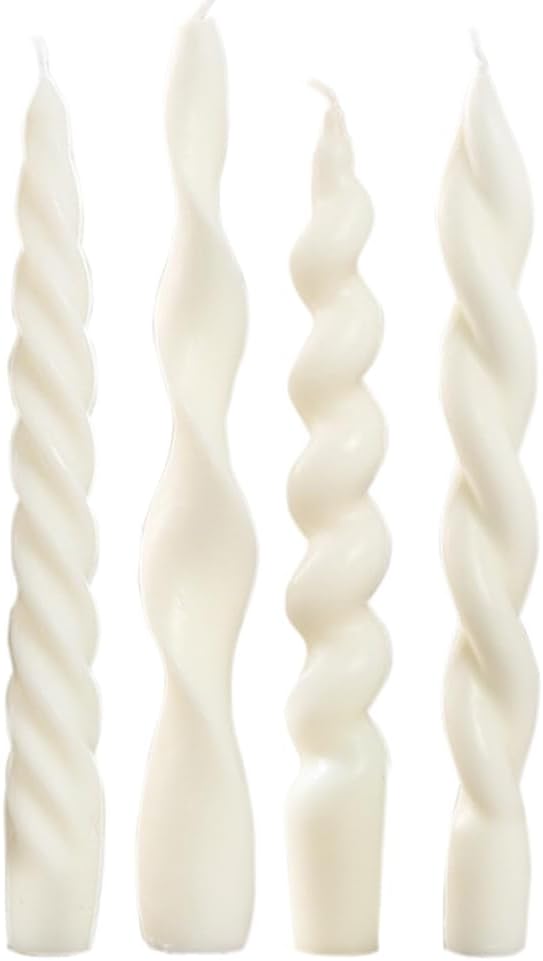 4 Pcs White Taper Candles 7.87 Inch, Unique Spiral Wave Twisted Dinner Candlesticks, Smokeless White Candle Sticks for Christmas, Valentines Day, Wedding, Party and Holiday Home Decor by HUTIP