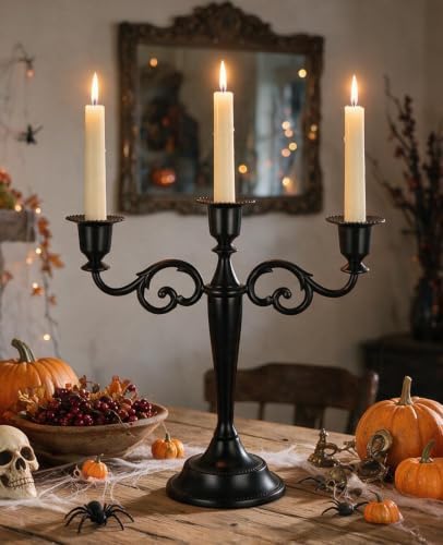 3 Arm Metal Candelabra 9.84" Matte Black Taper Candle Holder for Home Decor - Image 2