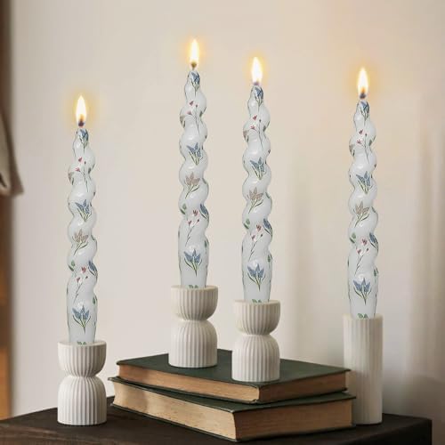Spiral Print Taper Candles-Mixed Floral Print Unscented Candle 7.5Inch Flower Short Tapered Candlestick for Family Gatherings Weddings Restaurant Holiday Decorations Set of 4 - Image 6