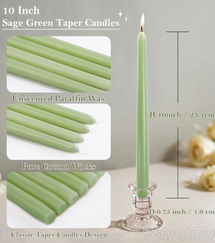 Sage Green Taper Candles - 12 Pack 10 Inch Green Candlesticks for Dripless Unscented Long Burning Tall Tapered Candle Sticks for Easter Spring Home Decor Dinner Holidays Weddings Events - Image 2