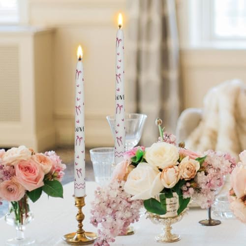 2 Pcs Pink Bow Heart Candle White Taper Candles - Beautiful Gift Party Supplies 10 Inch Bachelorette Bridal Wedding Party Decor - Image 3