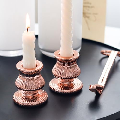 WDHODEC Pink Gold Candlestick Holders 12PCS Glass Taper Candle Holders for Table Centerpiece Colorful Candle Sticks for Spring Wedding, Party and Festival Decoration - Image 5