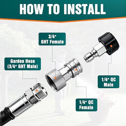 Garden Hose to Pressure Washer Adapter, 3/4" GHT to 1/4" Quick Connect Kit - 5 Nozzles (0°-40°), Diamond-Knurled Grip, Leak-Proof O-Ring for Car Wash, Patio & Outdoor - Image 4
