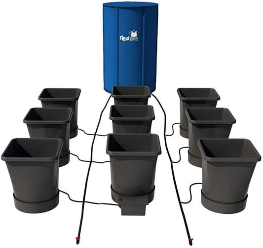 AutoPot 9 Pot XL System with 6.6 Gallon Plastic Pots and 25 Gallon FlexiTank - Self-Watering, Gravity-Fed Hydroponic System (9PotXL - 6.6 Gallon - 25 Gallon FlexiTank) Indoor, Black