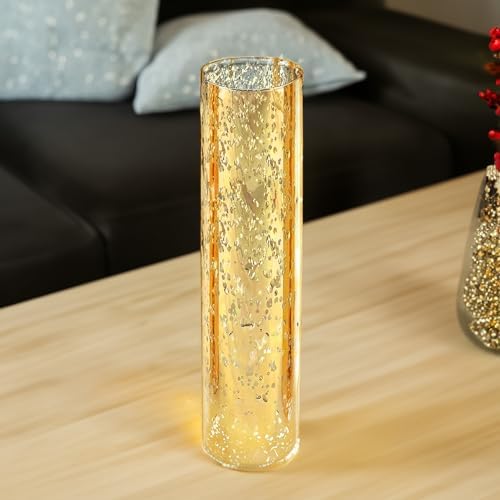 WGVI Hurricane Candle Holder Sleeve, W: 3", Ht: 14", Gold Speckled Glass Cylinder Open Both Ends, Chimney Tube Shade, 6 Pieces - Image 4