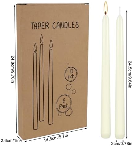Howemon 8 Pack Ivory Taper Candles 10 Inch Tall 3/4 Inch Thick Burn 8 Hours - Image 2