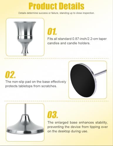 Silver Taper Candle Holders 2 Sets(6 Pcs) - Tall Metal Candlestick Holders for Table Centerpiece, Formal Dinner, Wedding, Fireplace Mantel Decor, Fits 3/4 Inch Thick Candles - Image 2