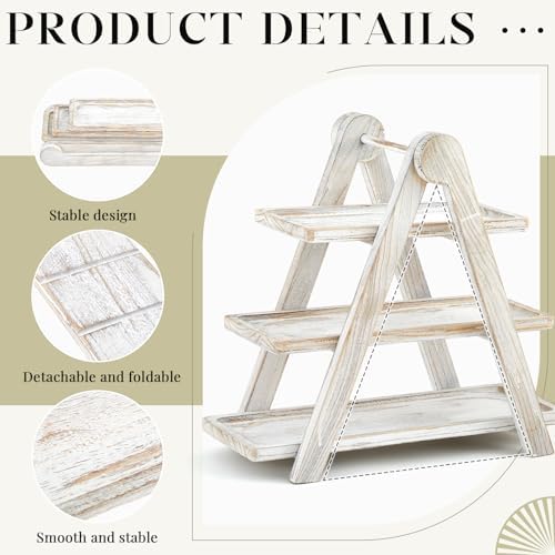 Beeveer 3 Tier Wooden Cupcake Stand Ladder Party Dessert Serving Tray - Image 3