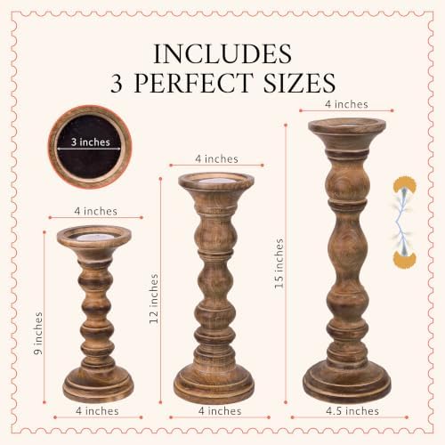 Mela Artisans Willow Mango Wood Candle Holders - Medium Burnt - Image 3