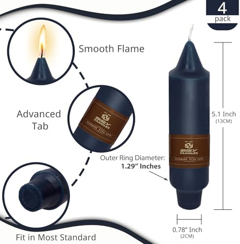 NJAO HOO Navy Short Taper Candle 5 Inch Candlesticks Unscented Dripless Tapered Candle Set for Home Decor Wedding Party Dinner Candles, 4 Pack - Image 3